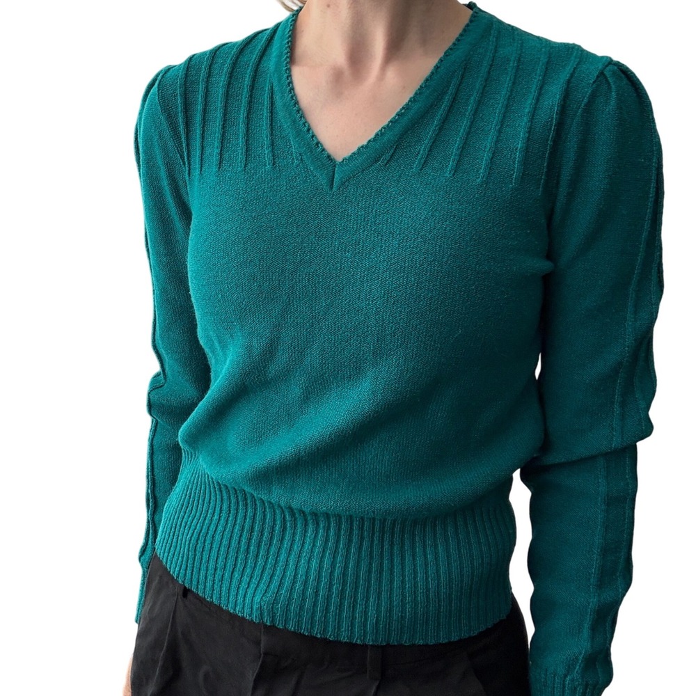 Vintage v neck sweater‎ puff sleeve